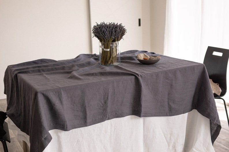 Linen tablecloth, 23 colors, Tablecloth with mitered corners, Stonewashed table linens image 3