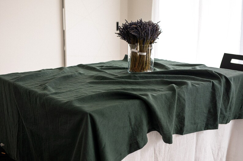 Linen tablecloth, 23 colors, Tablecloth with mitered corners, Stonewashed table linens image 2