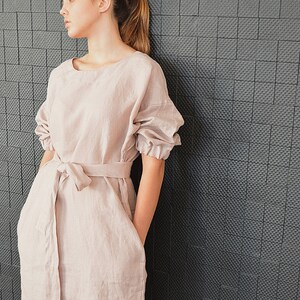 Linen dress Ocean wave linen dress Dress with a belt Comfortable casual tunic / dress Loose dress with pockets image 6