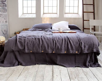 Linen duvet cover, Grayish eggplant duvet cover, soft linen bedding, Lithuanian linen