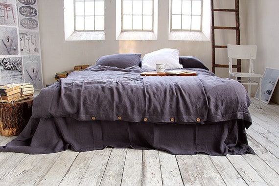 Linen duvet cover, Grayish eggplant duvet cover, soft linen bedding, Lithuanian linen