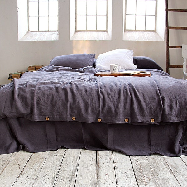 Linen duvet cover, Grayish eggplant duvet cover, soft linen bedding, Lithuanian linen