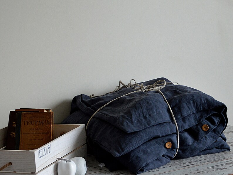 Linen Duvet Cover Midnight Blue Duvet Cover Soft Linen Etsy