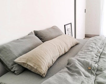 Bed linen pillowcase, Body pillow cover,  stonewashed linen pillowcases envelope closure