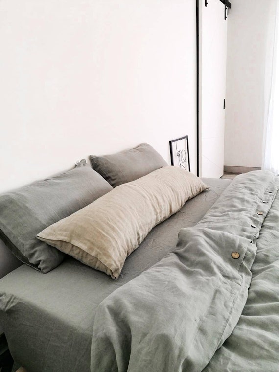 Bed linen pillowcase, Body pillow cover,  stonewashed linen pillowcases envelope closure