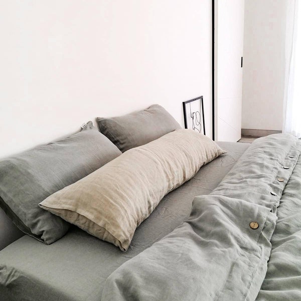 Bed linen pillowcase, Body pillow cover,  stonewashed linen pillowcases envelope closure