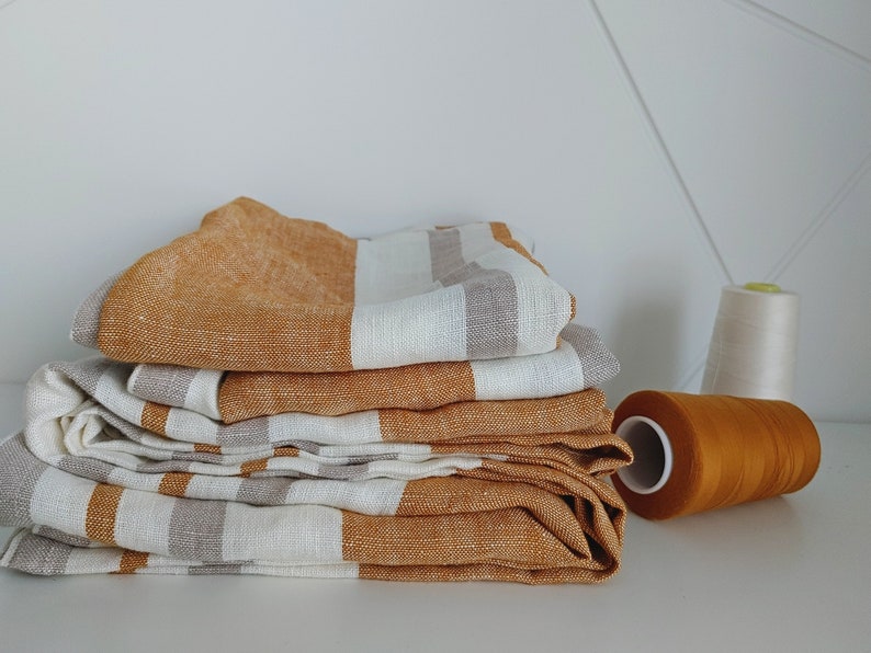 Linen bath sheet, Stonewashed linen bath towels, Thick striped linen towel image 9