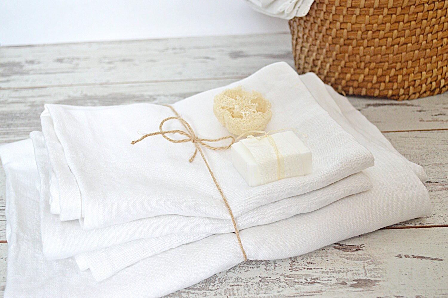 Linen Bath towel Thick white linen towel Simple linen