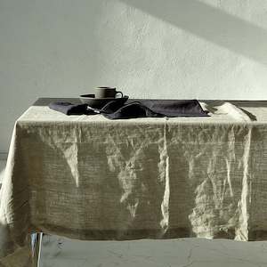 Linen tablecloth, in 23 colors tablecloth with mitered corners, Stonewashed table linens