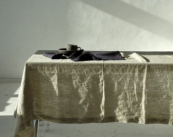 Linen tablecloth, in 23 colors tablecloth with mitered corners, Stonewashed table linens