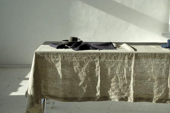 Linen tablecloth, in 23 colors tablecloth with mitered corners, Stonewashed table linens