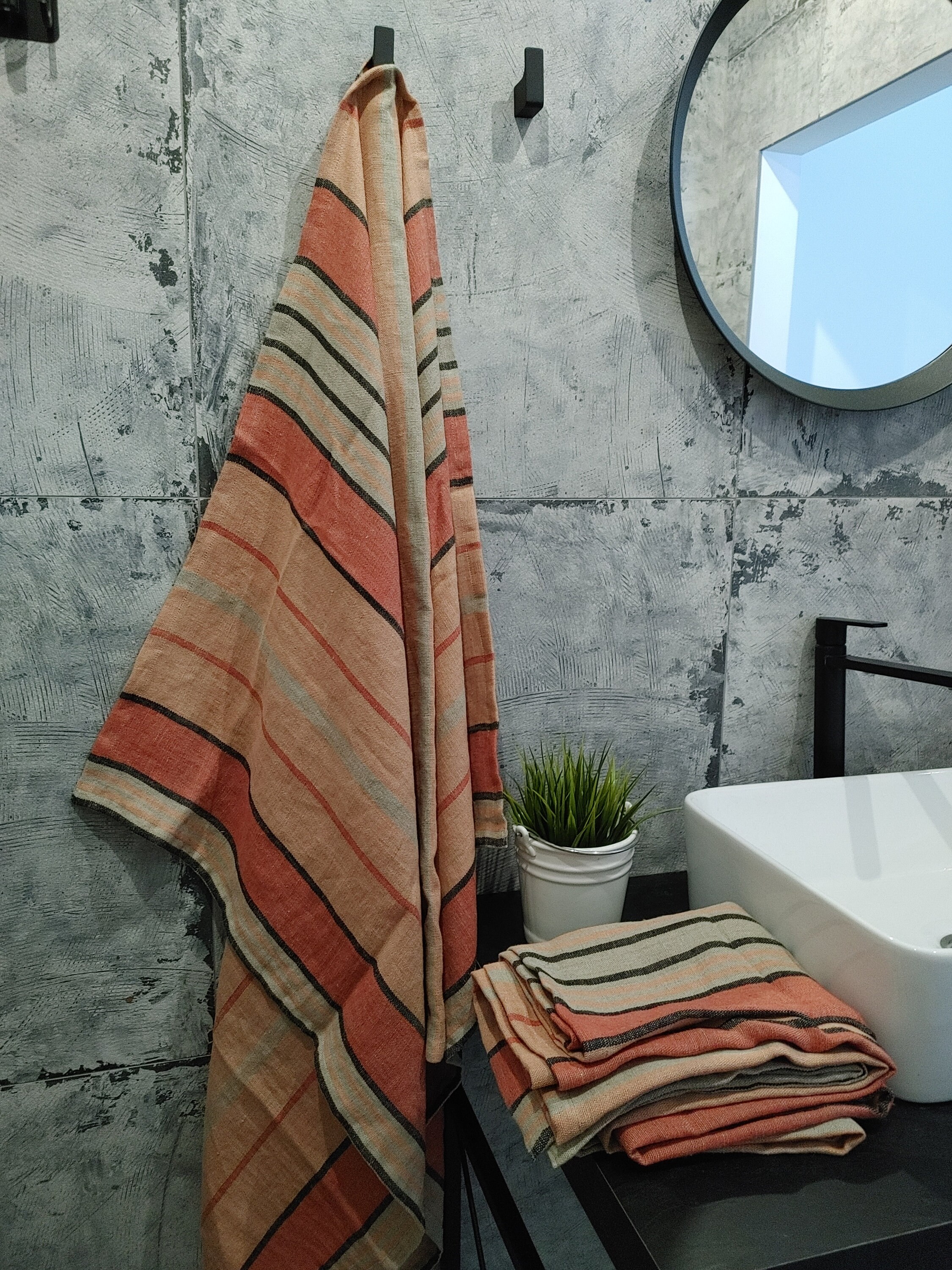 Linen Bath Sheet Stonewashed Linen Bath Towels Thick Striped Etsy