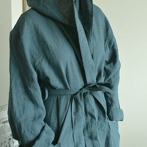 Linen bathrobe / Long robe with hood / Long linen gown / White linen bathrobe / Linen loungewear / Baltic quality linen image 3
