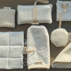 ZERO WASTE full set, Linen washcloth, Linen reusable sponge, Unsponge for kitchen, Face washable sponge, Body mitten, Eco home care
