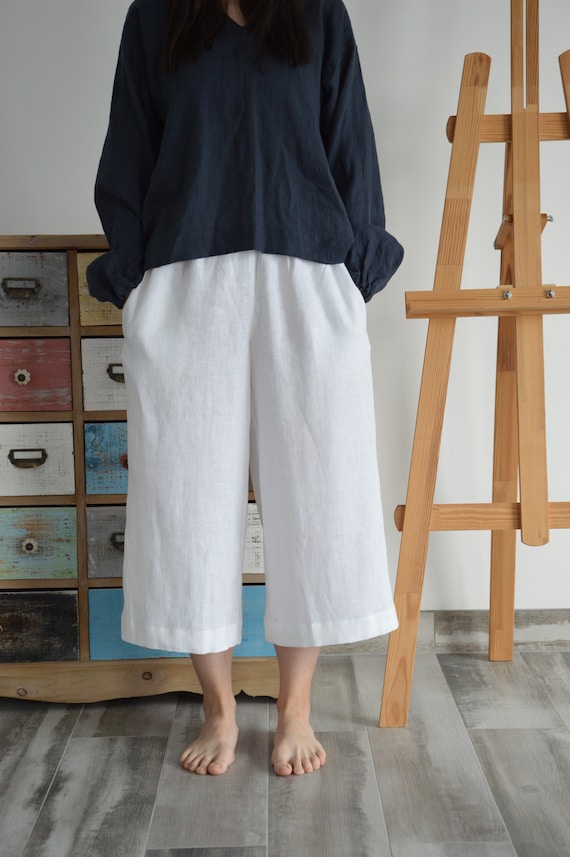 READY to ship / XXL size / S size / Culottes linen pants / Loose pants / Midi flared linen pants / Soft linen trousers