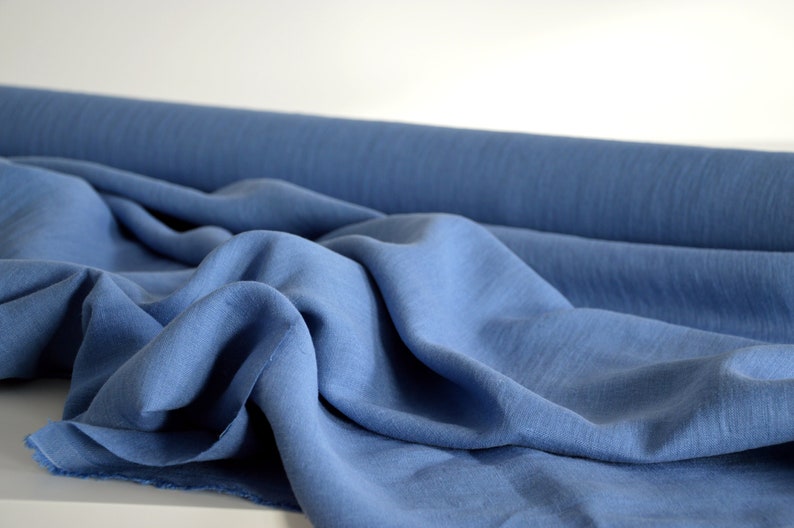 100% linen fabric, 200 GSM linen, Soft FRENCH BLUE linen fabric, Lithuanian linen image 5