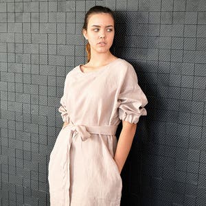 Linen dress Ocean wave linen dress Dress with a belt Comfortable casual tunic / dress Loose dress with pockets image 8