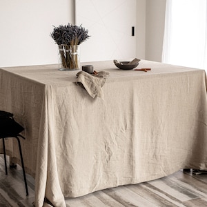 Large linen on hemp tablecloth, NATURAL wide tablecloth with mitered corners, Soft table linens