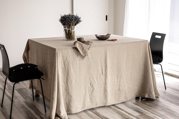 Large linen on hemp tablecloth, NATURAL wide tablecloth with mitered corners, Soft table linens