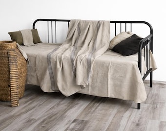 Heavy Striped Linen Throw Blanket - Natural Linen Woven Sofa Plaid