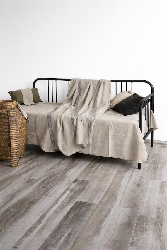Heavy Striped Linen Throw Blanket - Natural Linen Woven Sofa Plaid