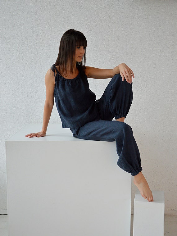 Linen trousers / Woman's pants /  Midnight blue linen trousers / Soft linen casual pants /  Loose women linen trousers / Blue pants