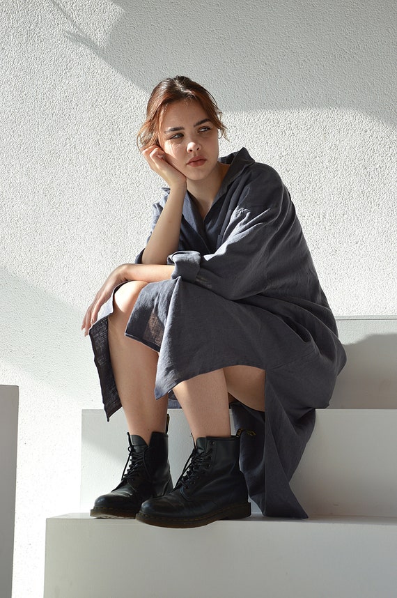 Long linen shirt / Soft linen buttons dress /  Dovetail linen dress / Loose woman's long shirt / Sizes XS-2XL / shirt - dress