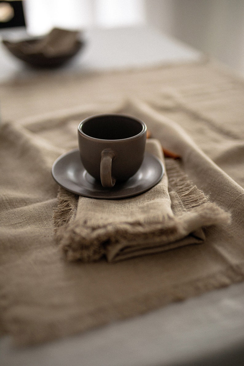 Linen fringed napkins, Thick linen napkin set, large linen napkins, White linen napkins, Rustic table linens, Christmas napkins, Napkins image 7