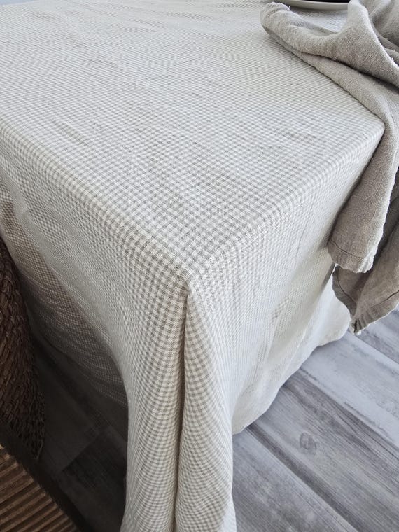 Large Linen Tablecloth, Checkered Striped, Extra Wide, Custom size