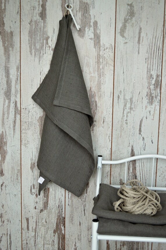 Linen Towel / Simple Washed Towel / Thick Natural Linen / Hand / Face/  Guest Towel / Dark Grey Tea Towel / Dark Grey Hand Towels 