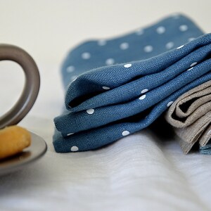 Linen Napkin Set, Polka Dot Linen Napkins, Table Linens, Dinner Linen