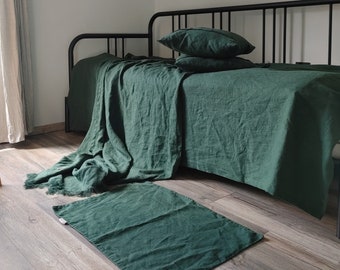 DARK EMERALD Linen Throw Blanket Heavy Weight Linen Blanket