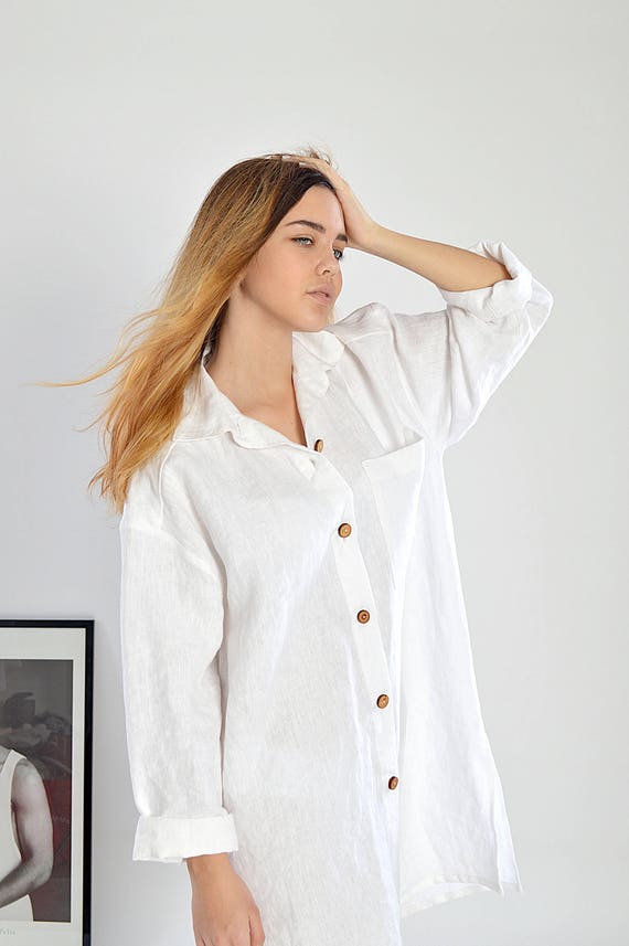 Linen men's style shirt / Soft linen shirt /  White boyfriend shirt / Loose woman's shirt - Sizes XS-2XL - White linen shirt