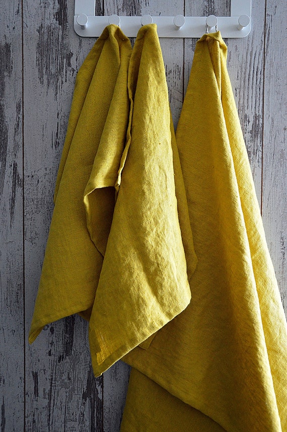 Bath thick Linen towel / Softened linen towel / Mustard bath towel / Guest bath linen towel / Heavy weight linen