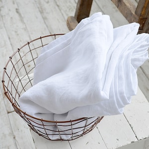 LINEN flat sheet, Stonewashed seamless linen upper sheets, PURE WHITE Queen King top sheets