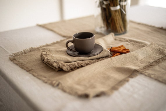 Linen fringed napkins, Thick linen napkin set, large linen napkins, White linen napkins, Rustic table linens, Christmas napkins, Napkins