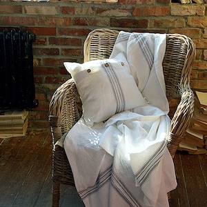 Linen throw 320 GSM - Heavy weight linen throw - striped throw - Softened thick linen coverlet - Summer blanket