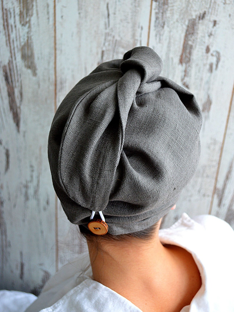 Linen hair towel / Pure linen turban / Stone grey woman bath Etsy