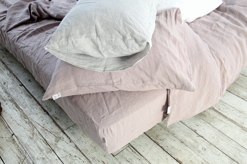 Bed linen pillowcase, Deep black stonewashed linen pillowcases envelope closure image 6