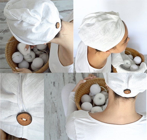 Linen turban - linen hair towel - White woman's bath turban - Zero waste