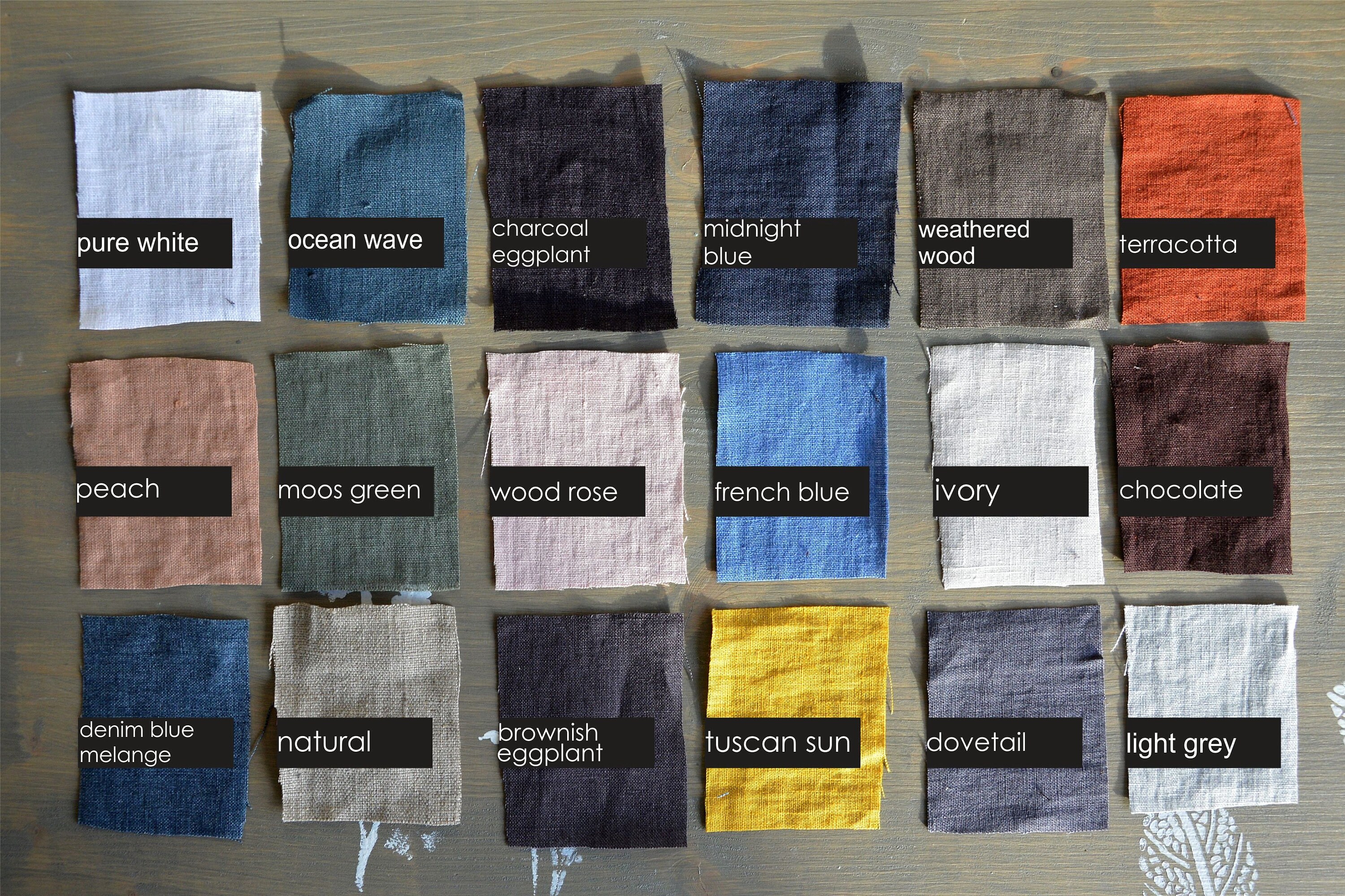 Linen fabric samples all colors fabric set