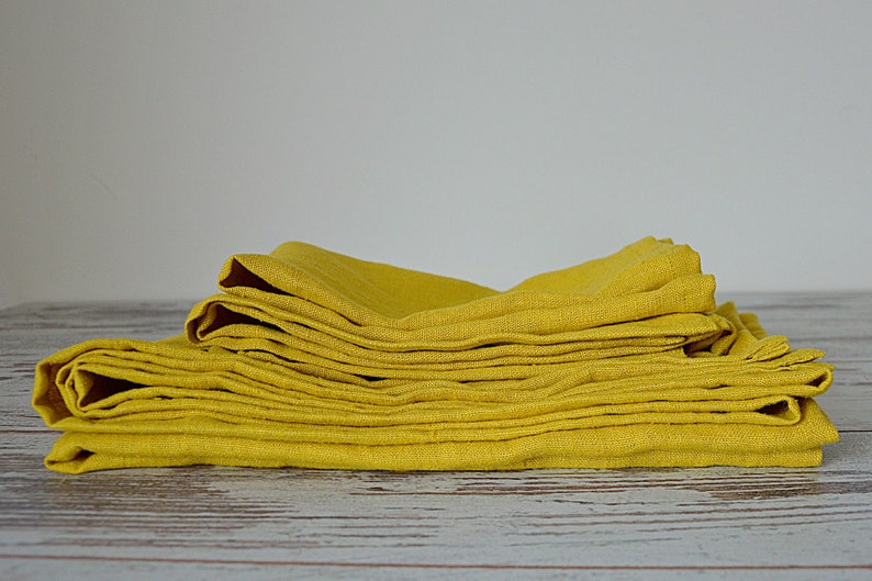 Handmade Heavy Linen Towel: Softened Mustard Guest Towel image 9