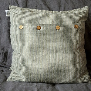 Striped linen pillow cover Striped pillowcase with coconut buttons Cushion cover Striped linen pillow cover image 5