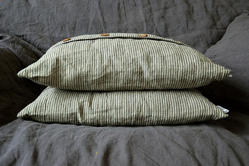 Striped linen pillow cover Striped pillowcase with coconut buttons Cushion cover Striped linen pillow cover image 6