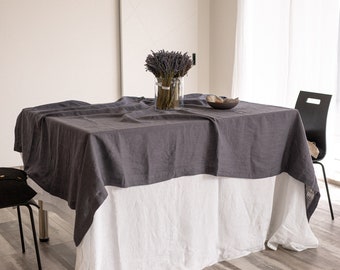 Linen tablecloth, 23 colors tablecloth with mitered corners, Stonewashed table linens