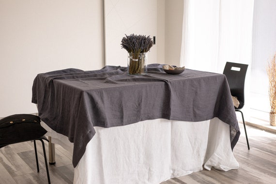 Linen tablecloth, 23 colors tablecloth with mitered corners, Stonewashed table linens