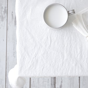 Pure white linen tablecloth, in 23 colors tablecloth with mitered corners, Stonewashed table linens