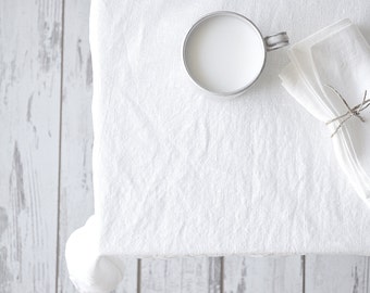 Pure white linen tablecloth, in 23 colors tablecloth with mitered corners, Stonewashed table linens