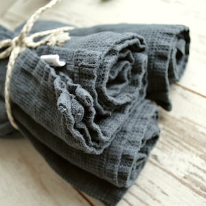 Linen Blueberry waffle towel / Hand waffle towel / Medium weight towel / Soft linen towel / Linen hand face towel / Handmade linen towel