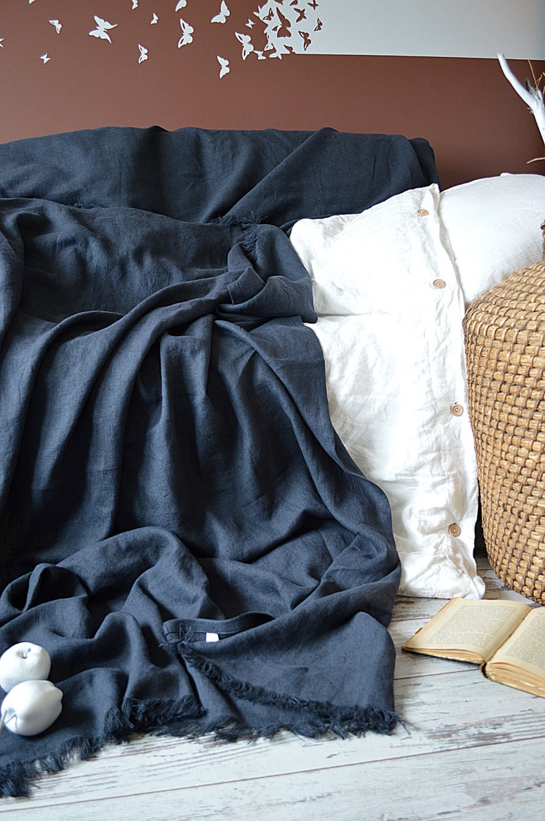 Linen throw blanket / Heavy weight linen blanket / Softened thick linen coverlet / Summer blanket image 4